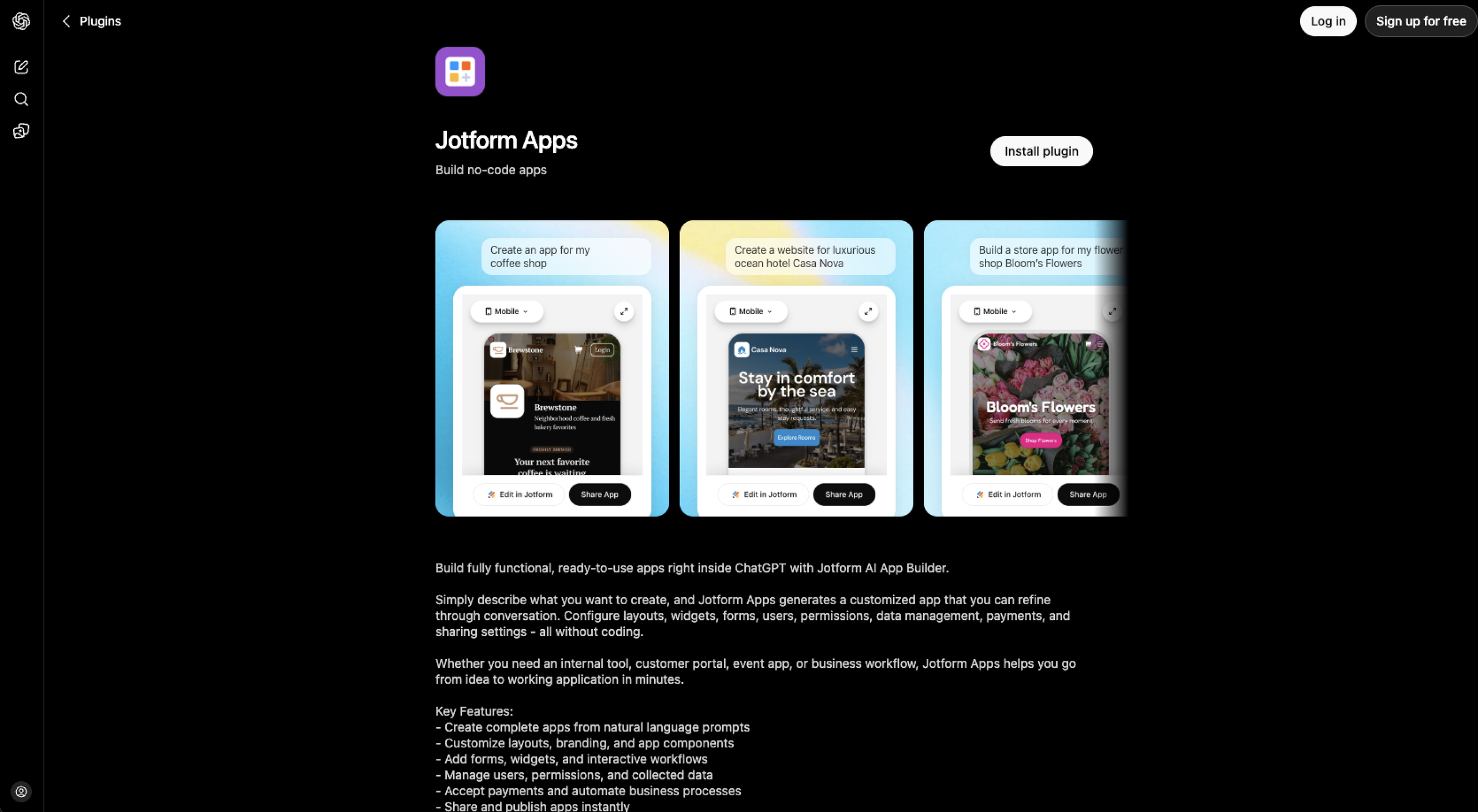 Jotform Apps ChatGPT App Page