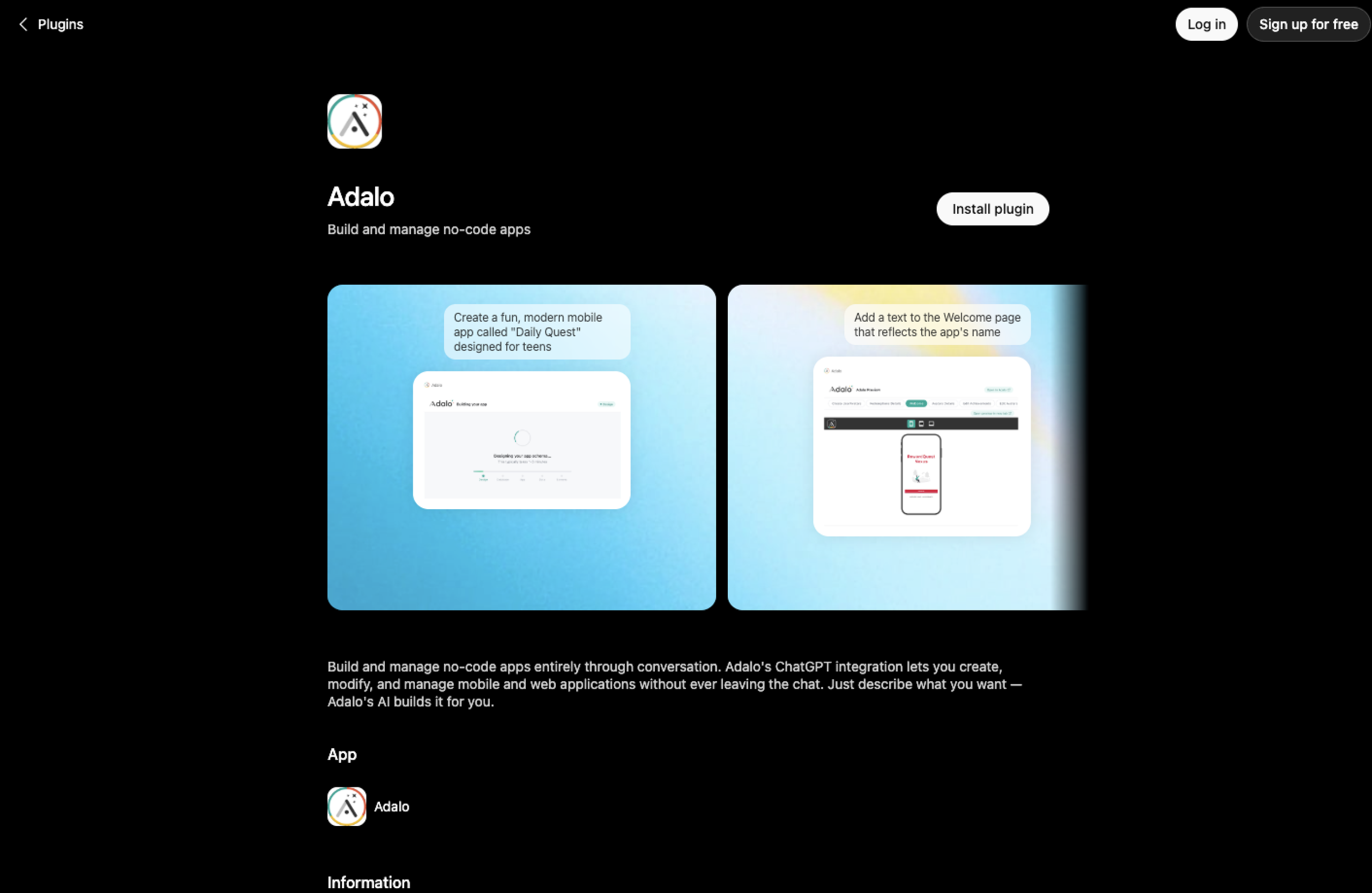 Adalo ChatGPT App Page
