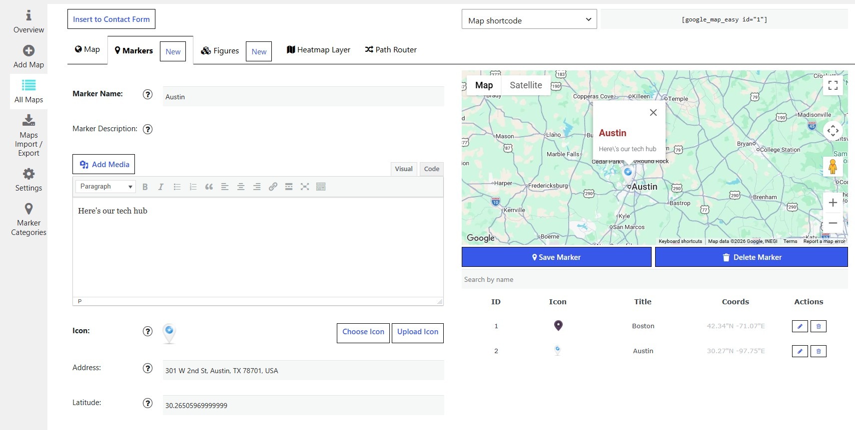 Easy google Maps WordPress Plug-in User Interface