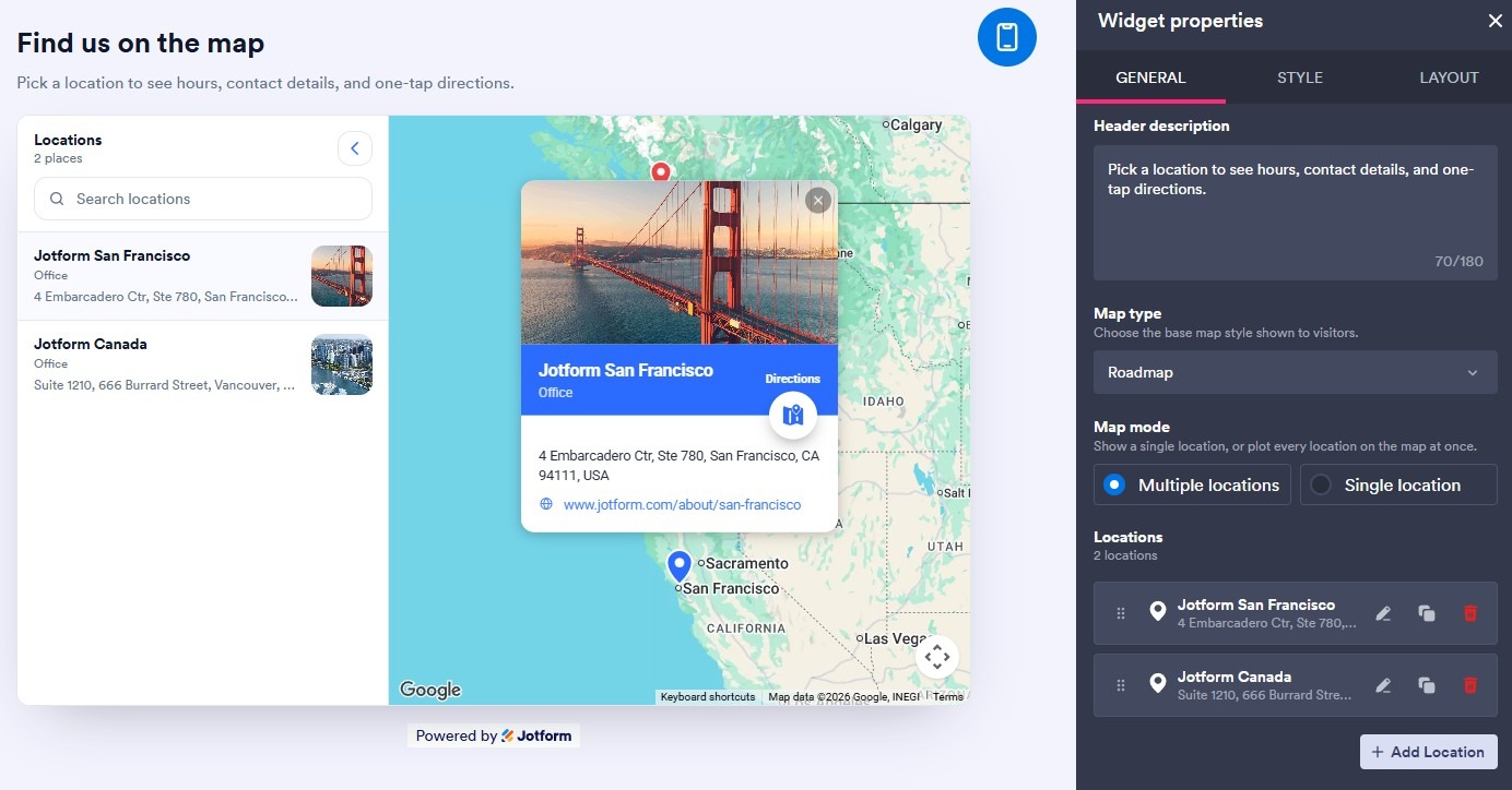 Jotform Website Widgets Google Maps Widget User Interface