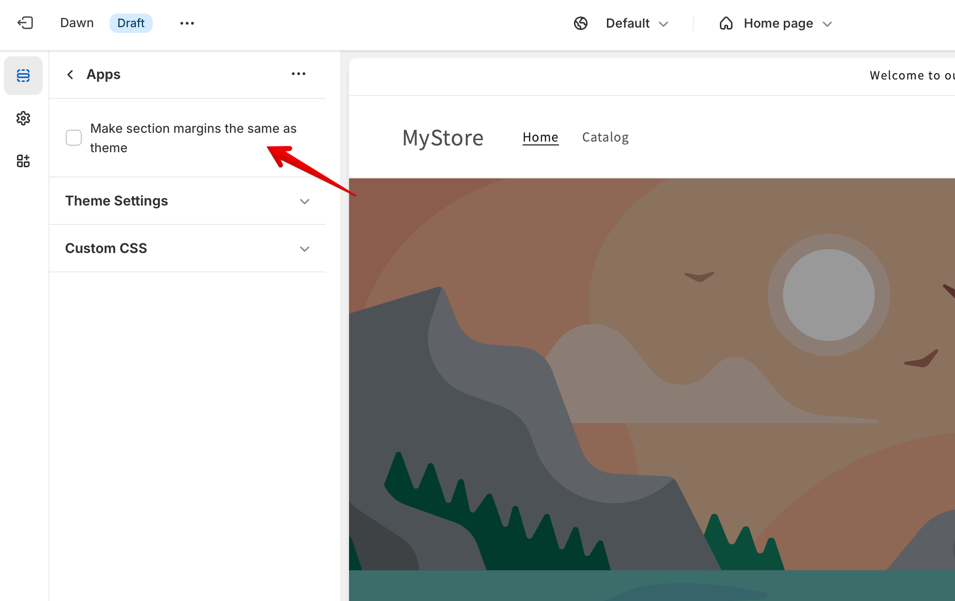 Shopify interface showing the Apps settings in the left-hand menu