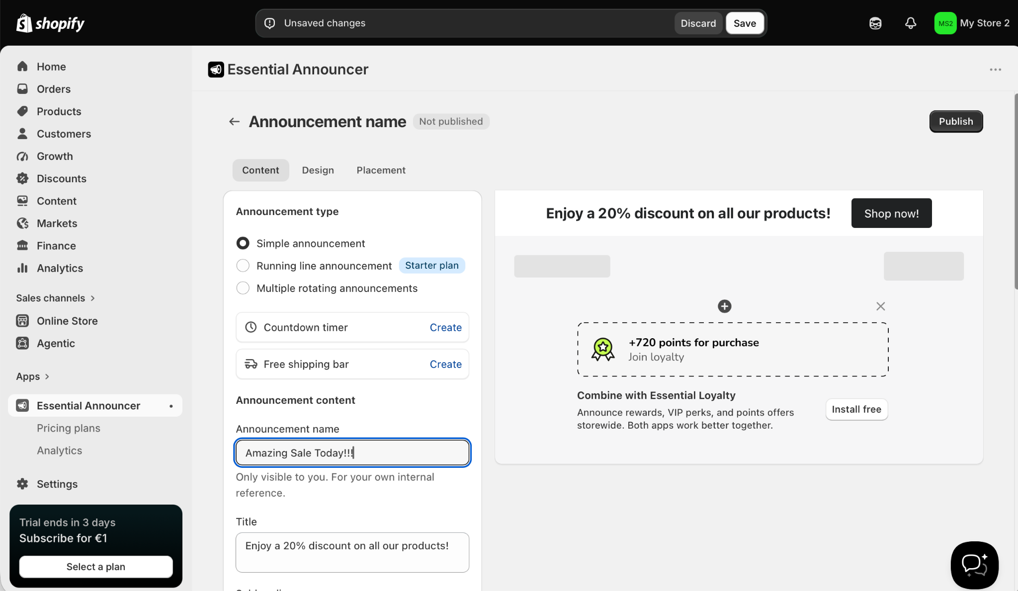 Shopify App Store Essential Announcer Announcement Bar Customization