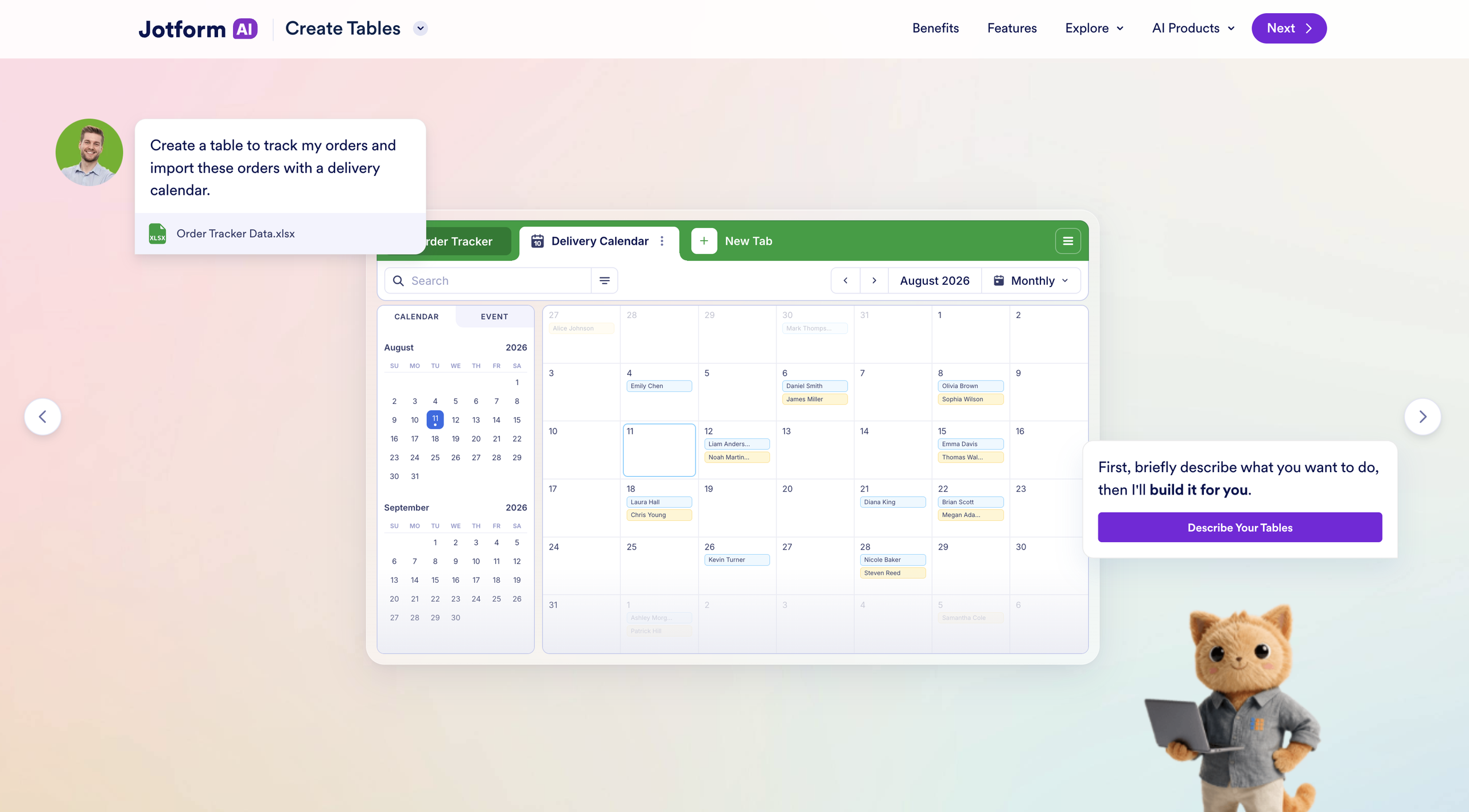 Viewing the AI Data Assistant tracking the orders and importing the orders with a delivery calendar