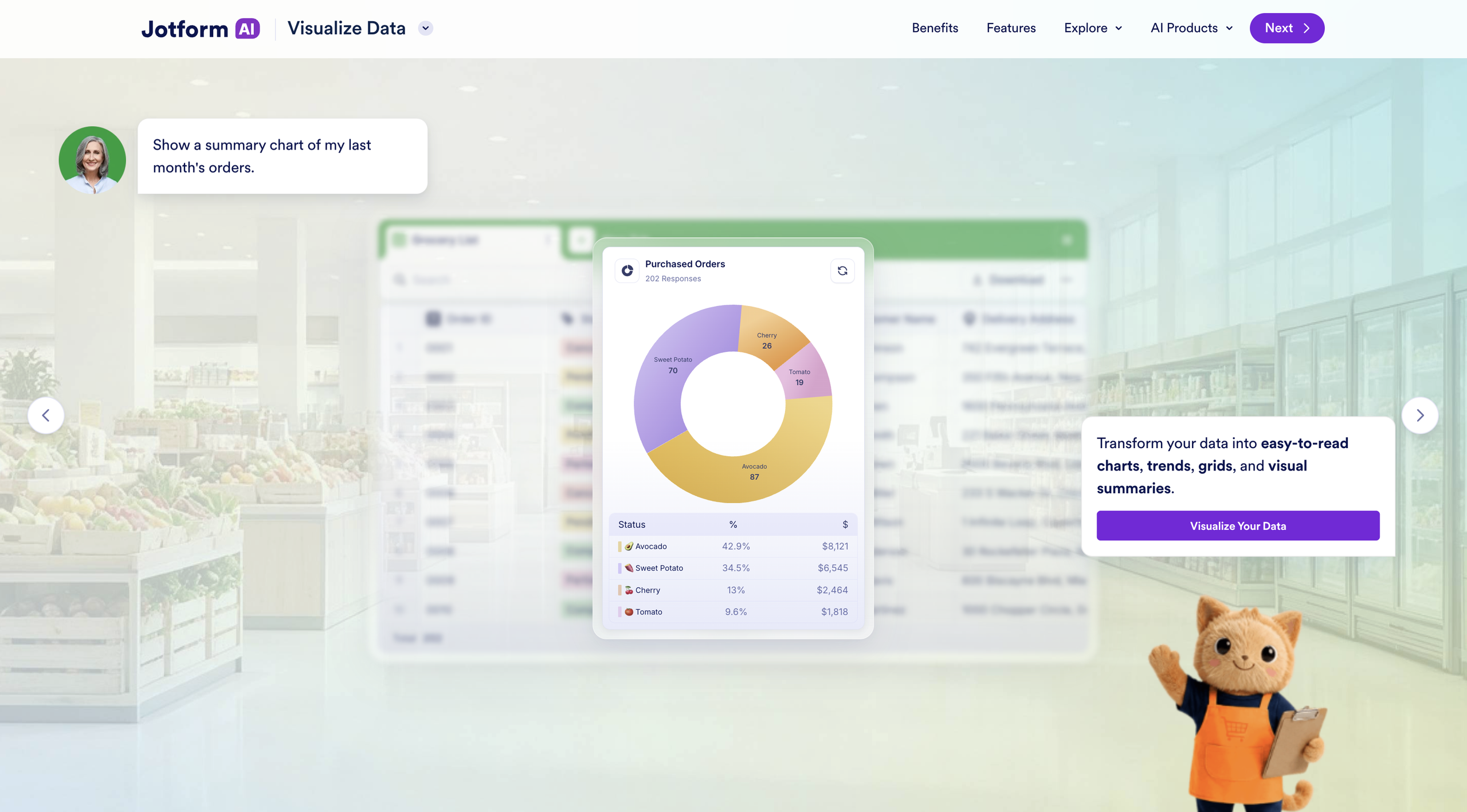 Viewing the data visualized in Jotform AI Data Assistant