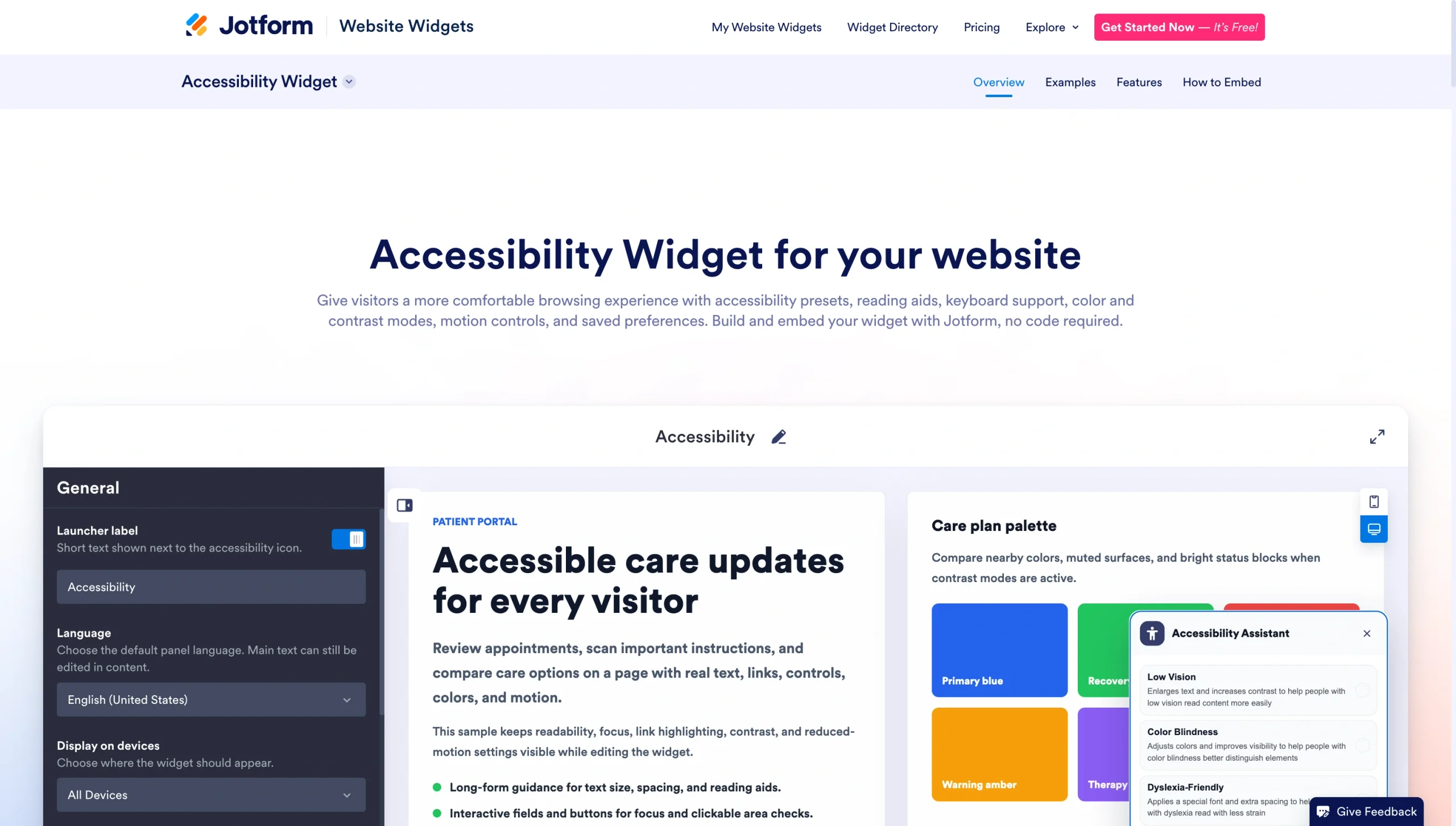 Screenshot of the Jotform Accessibility Widget landing page