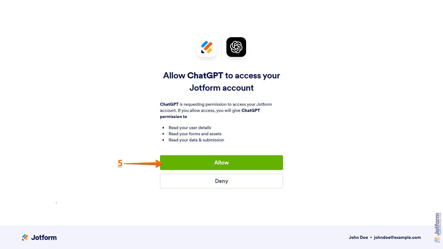 Allow button in the Allow ChatGPT page of the Jotform Login page