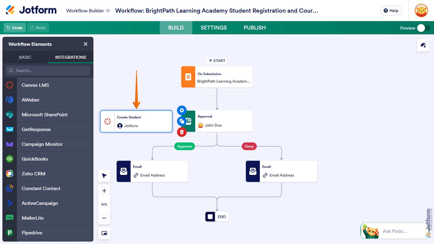 Create Student element in Jotform Workflow Builder