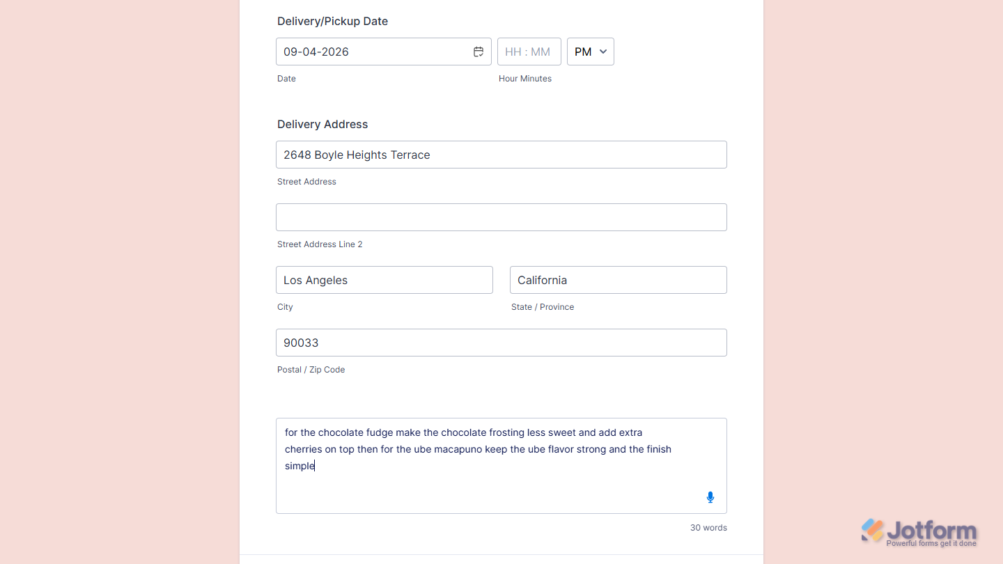 Manual typing feature in the Speech to Text widget on a Jotform Demo Form