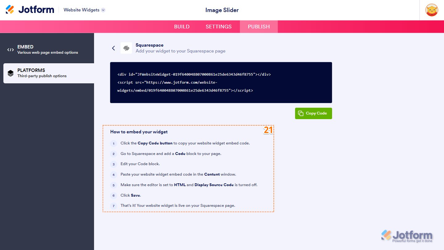How to Embed Your Widget instruction