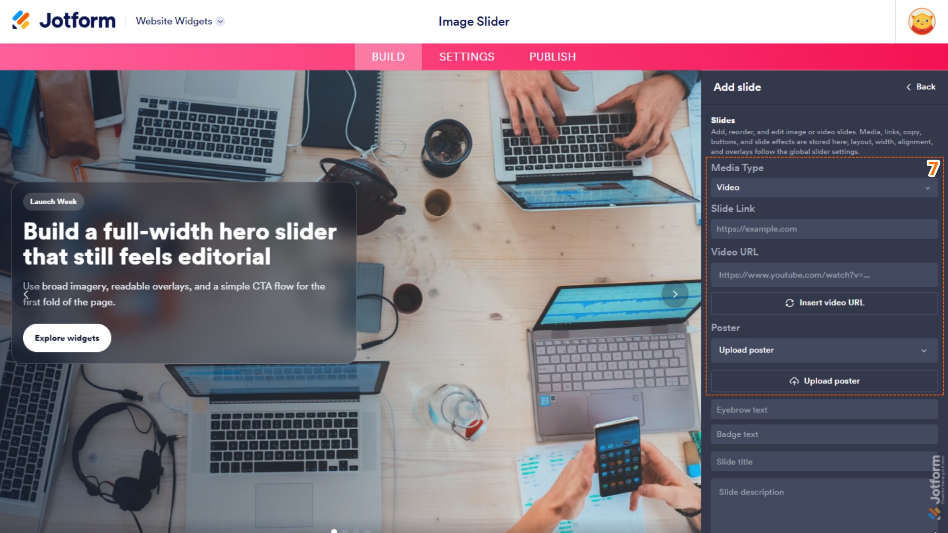 Add Slide menu in the Image Slider Widget properties