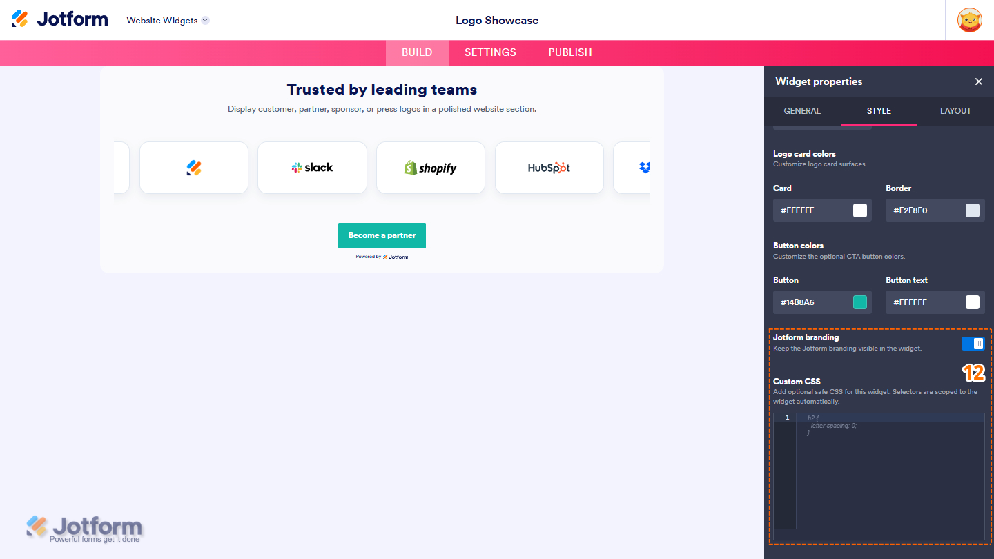Style tab of the Logo Showcase Widget properties