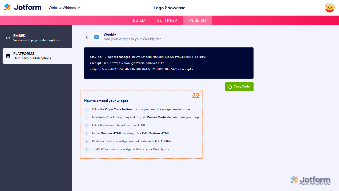 How to Embed Your Widget instructions