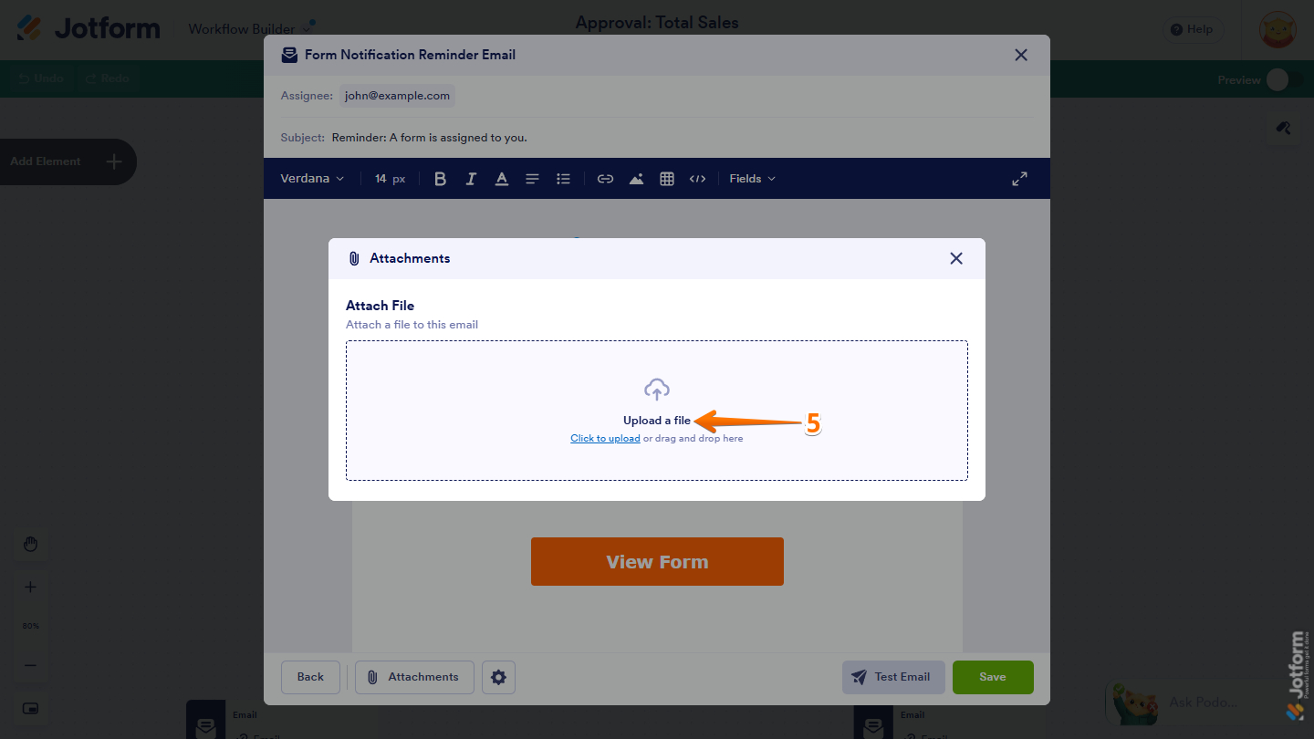 Attach File option in the Form Notification Reminder Email template settings