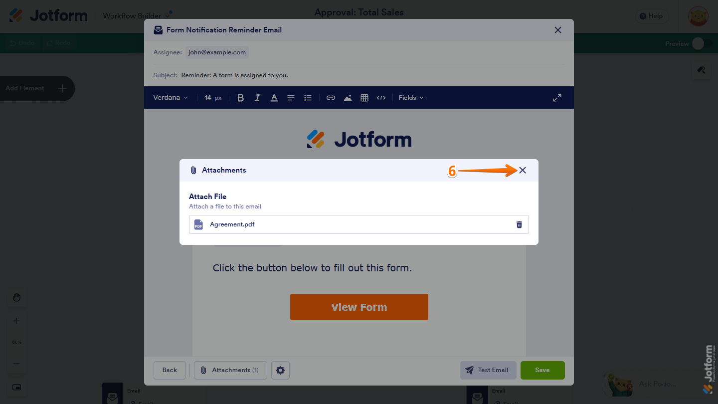 Attach File option in the Form Notification Reminder Email template settings