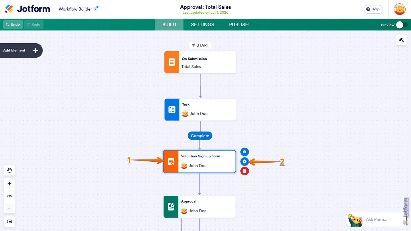 Form element in Jotform Workflow Builder
