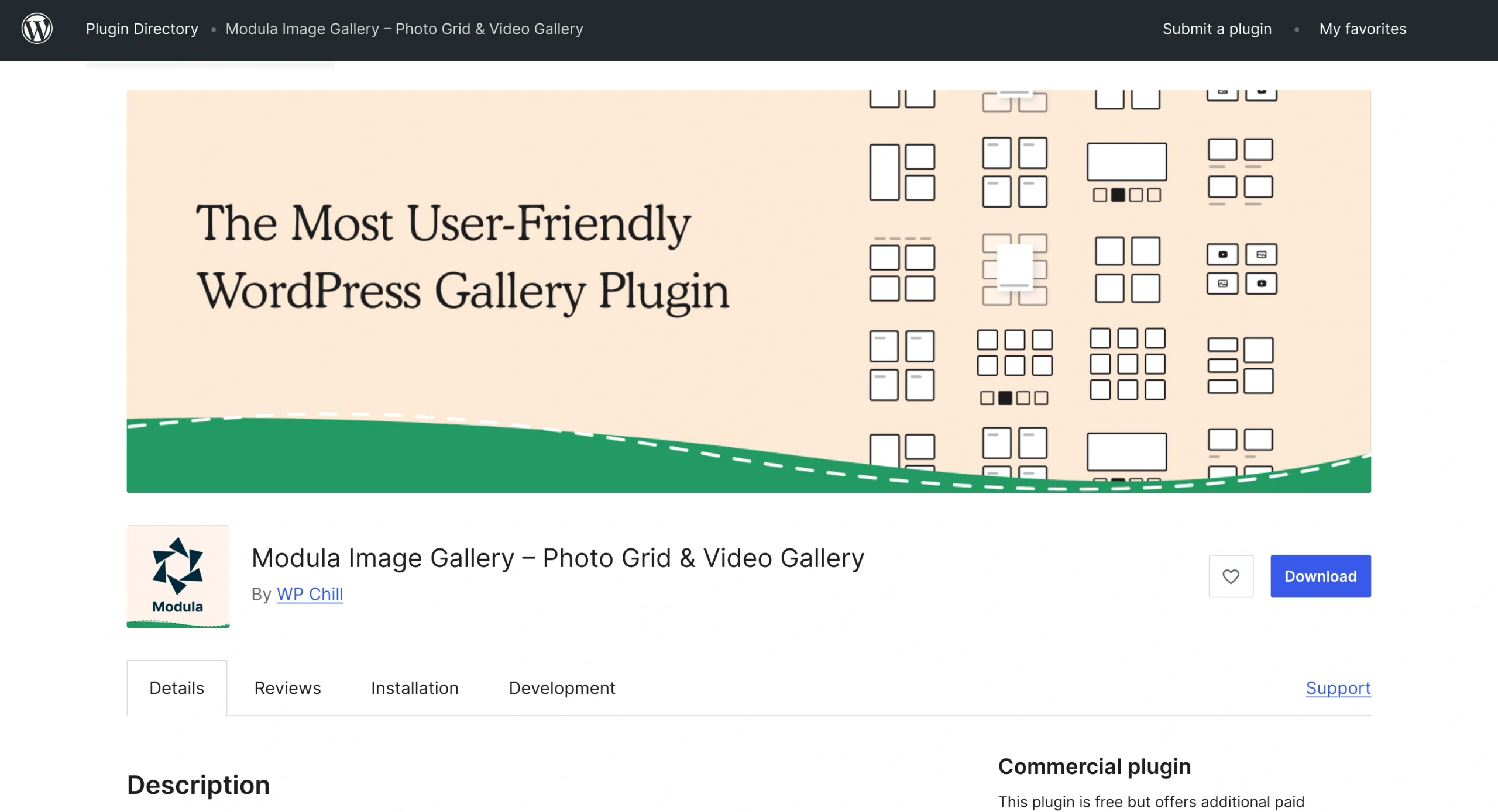 Screenshot of the Modula Image Gallery WordPress plug-in page