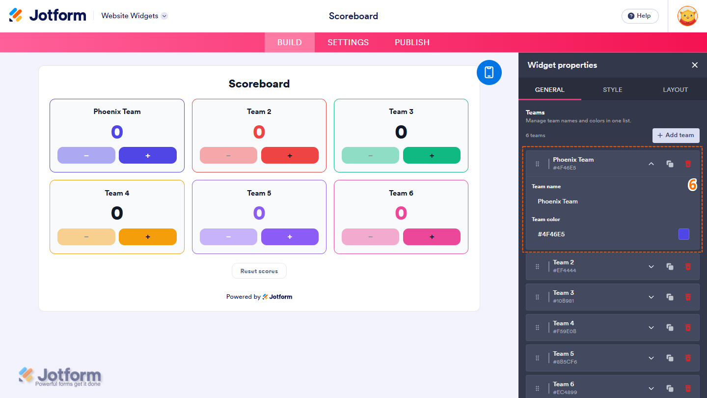 Edit Slide in the General tab of the Scoreboard Widget properties menu