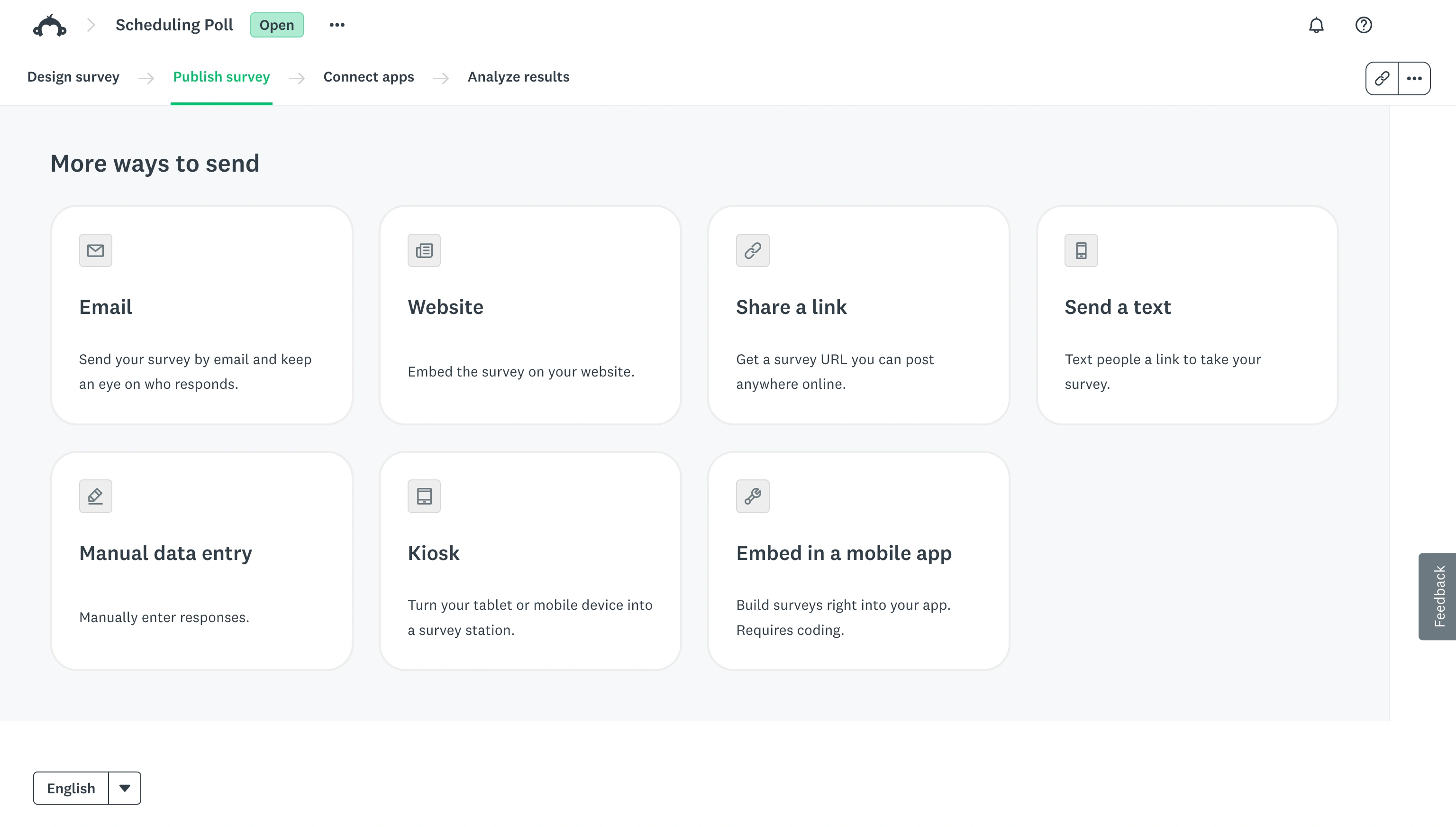 SurveyMonkey survey distribution options for different collector methods