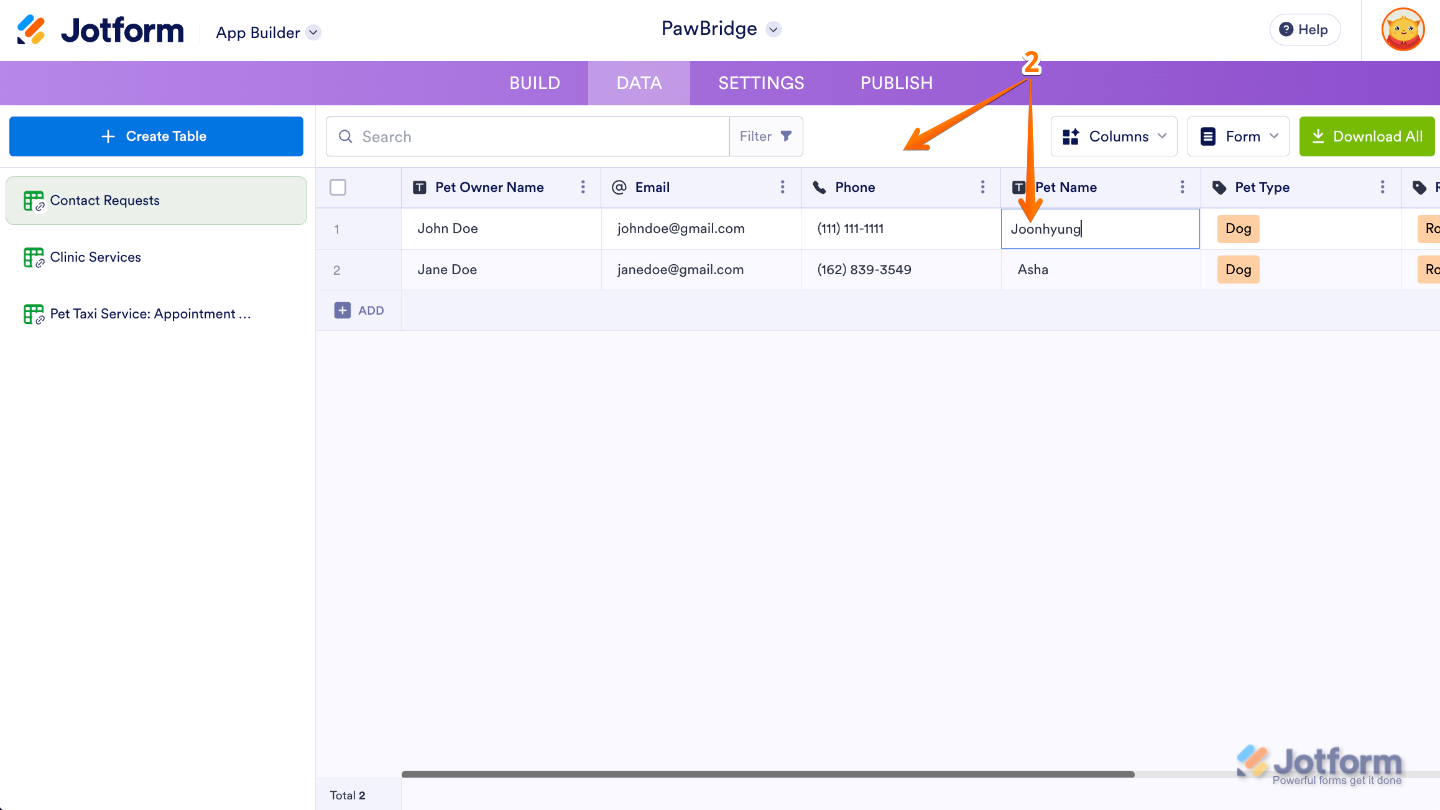 Editing a submission value in the App Builder Data table and clicking outside the cell to save the changes