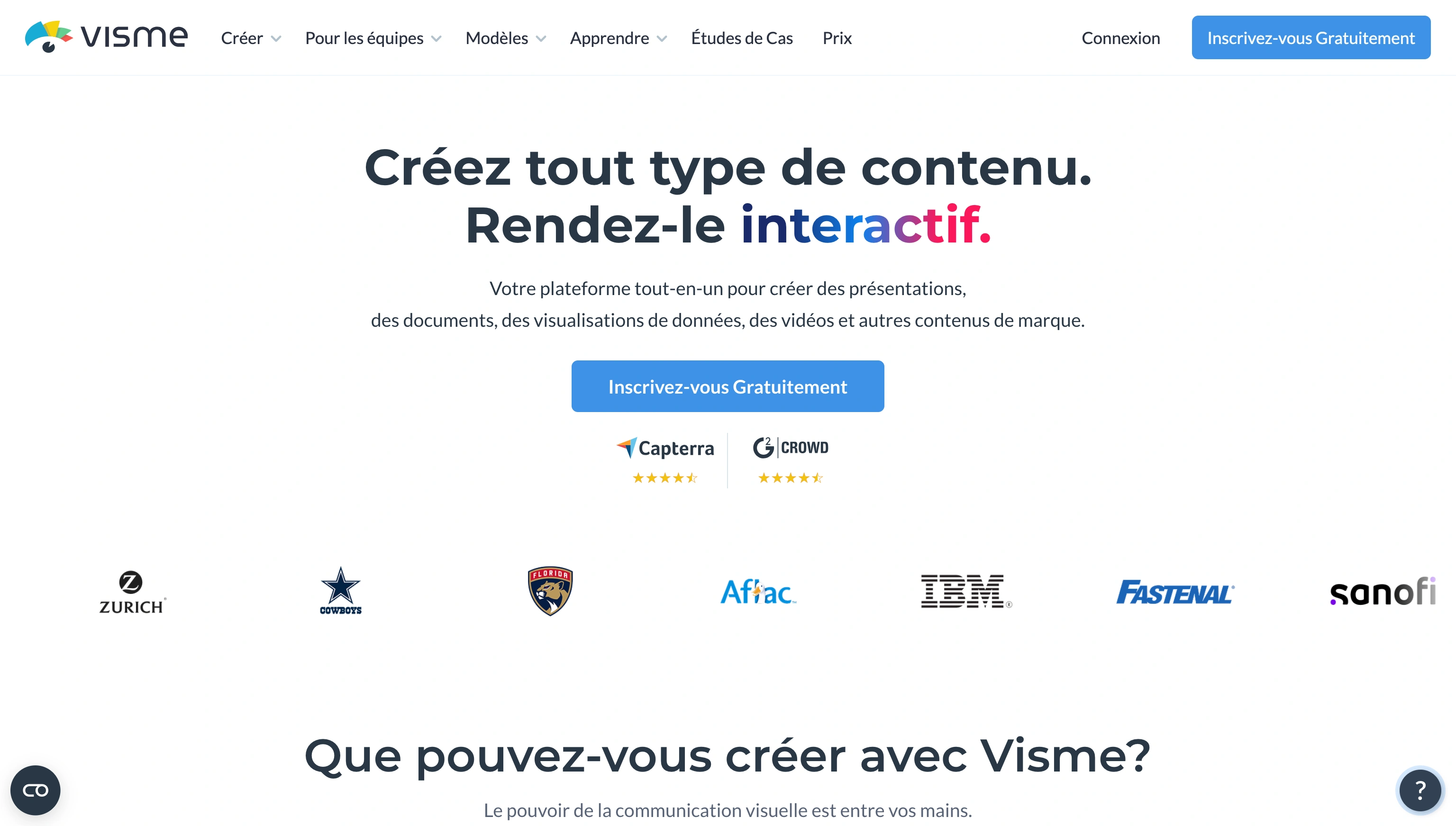 Capture d’écran de la page d’accueil du site web Visme
