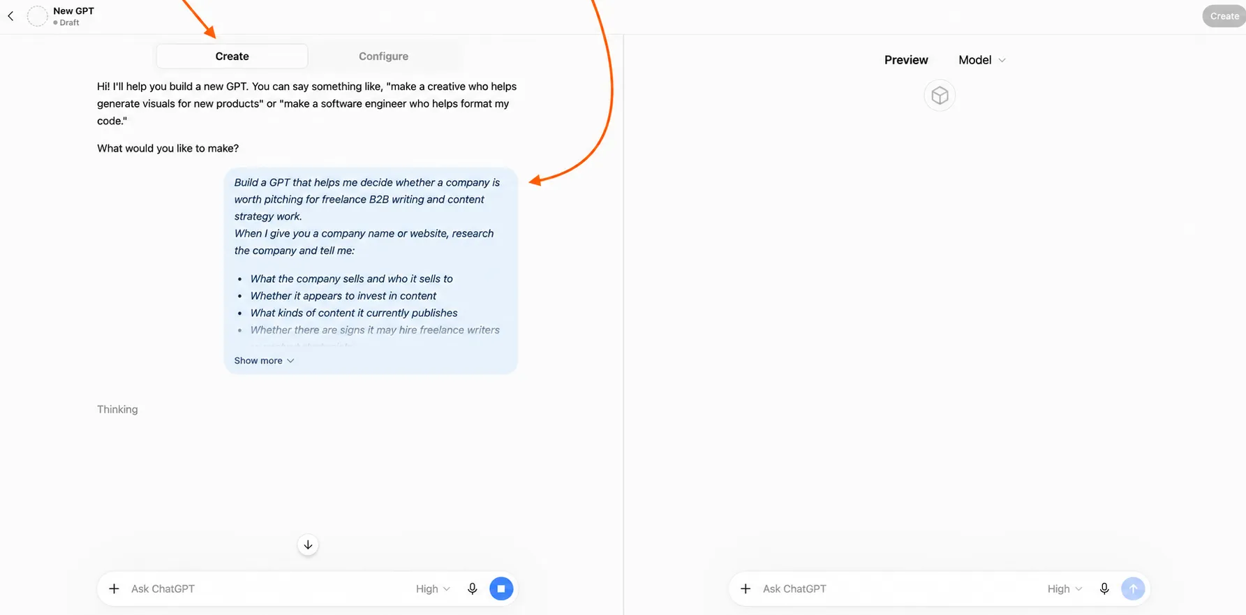 Personalizzazione della creazione di un GPT personalizzato su ChatGPT tramite prompt