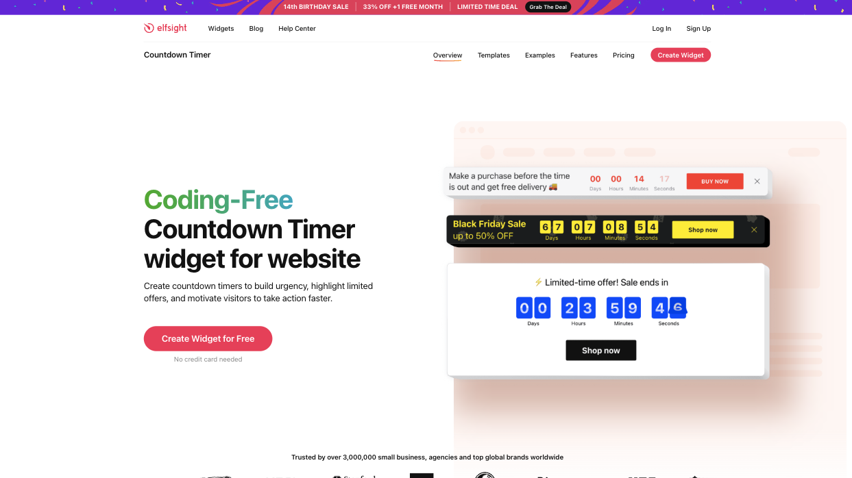 Elfsight Countdown Timer widget Landing Page