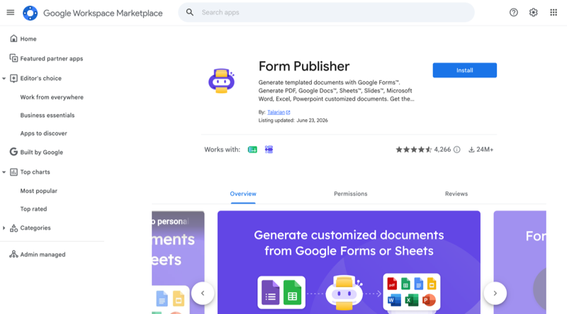 Form Publisher Google Workspace Marketplace Listing