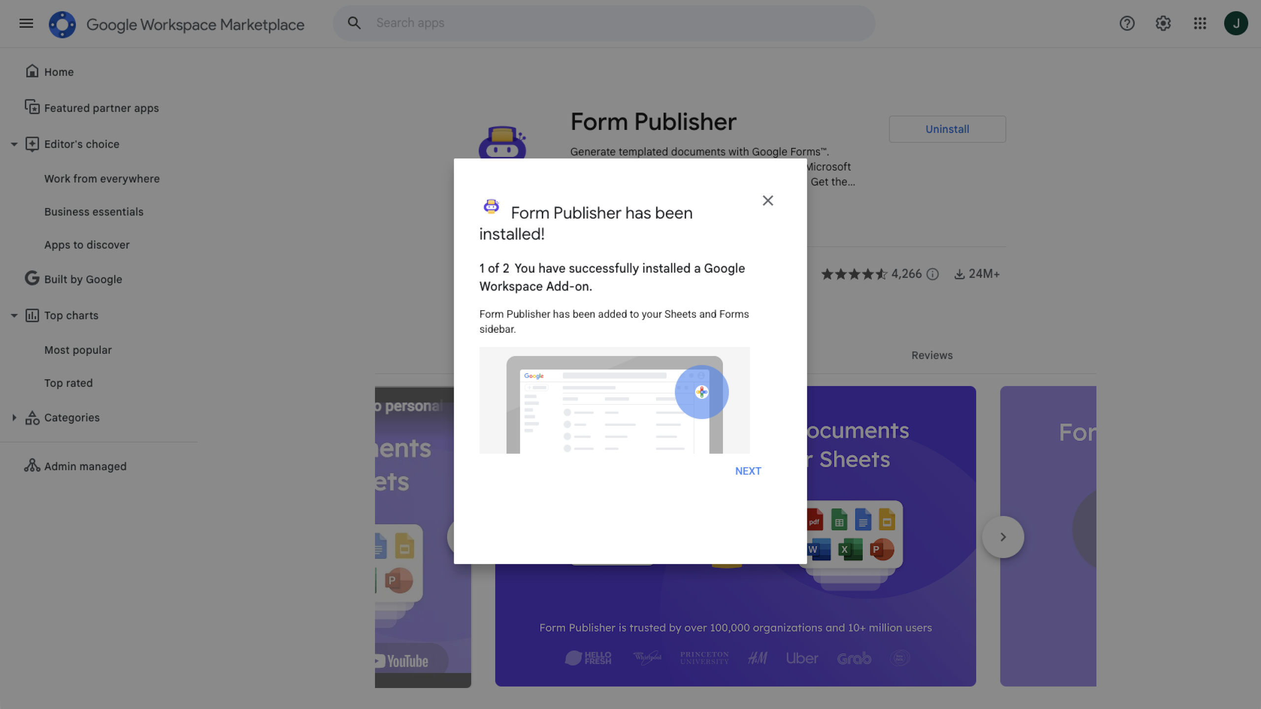 Form Publisher Installed Successfully Notification