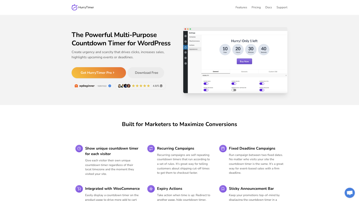 HurryTimer Countdown Timer widget Landing Page