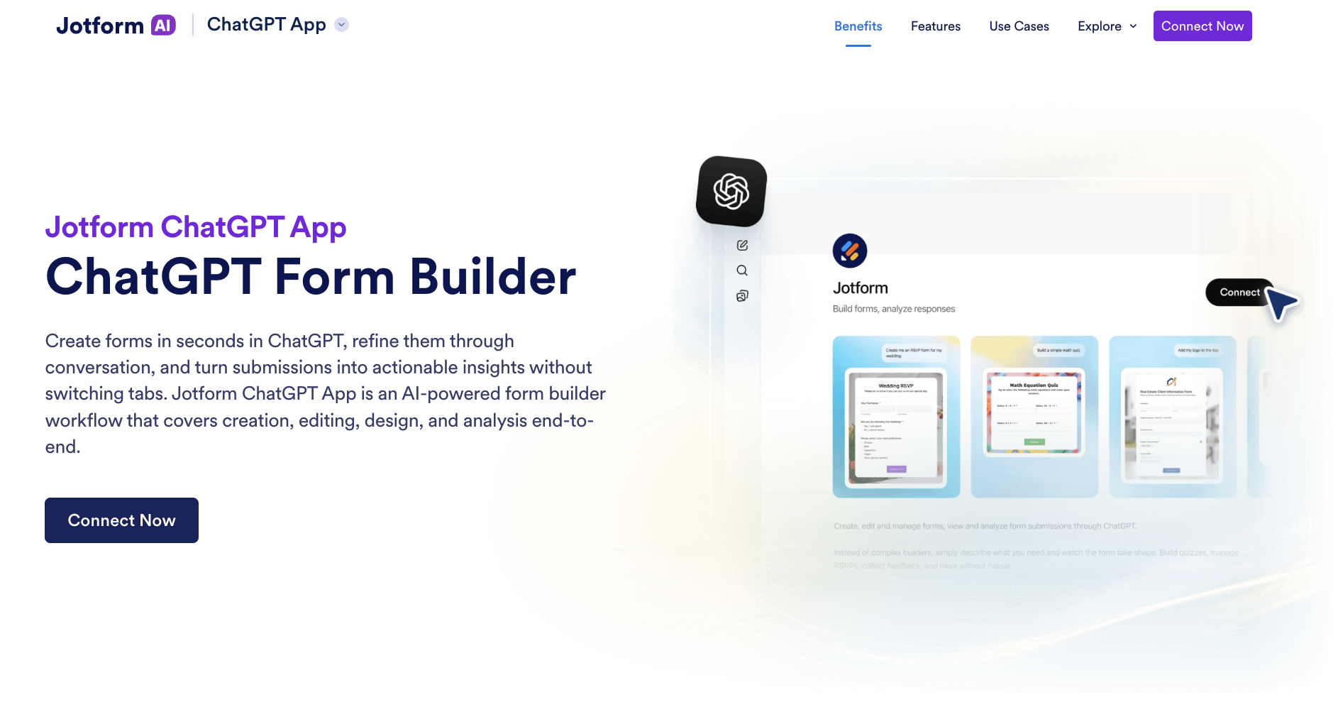 Pagina di destinazione dell'app ChatGPT di Jotform
