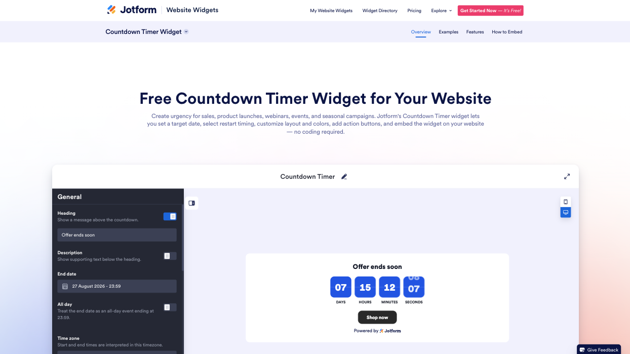 Jotform Countdown Timer Widget Landing Page