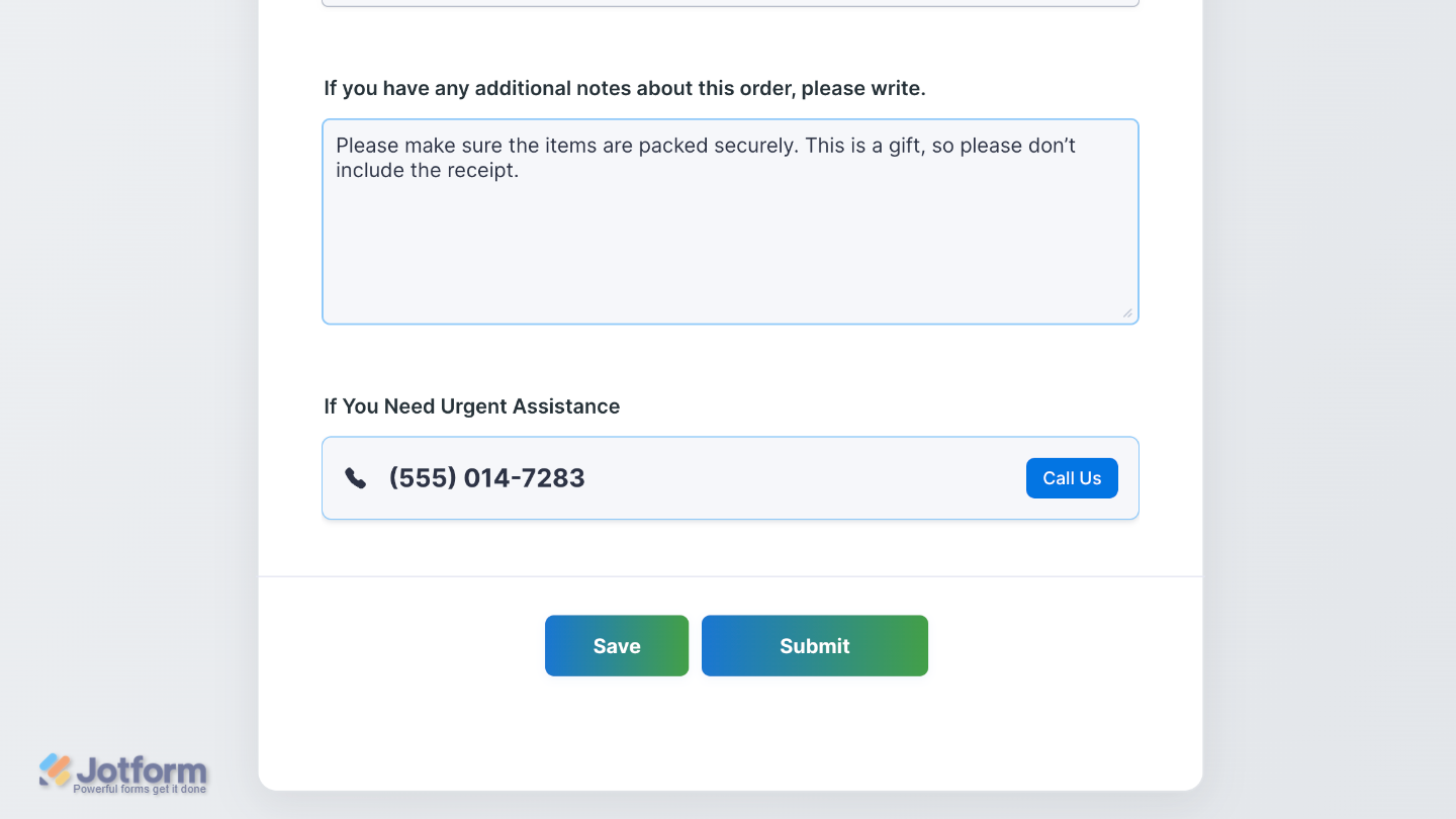 Phone Call Button widget displayed on a form, allowing users to call the provided phone number