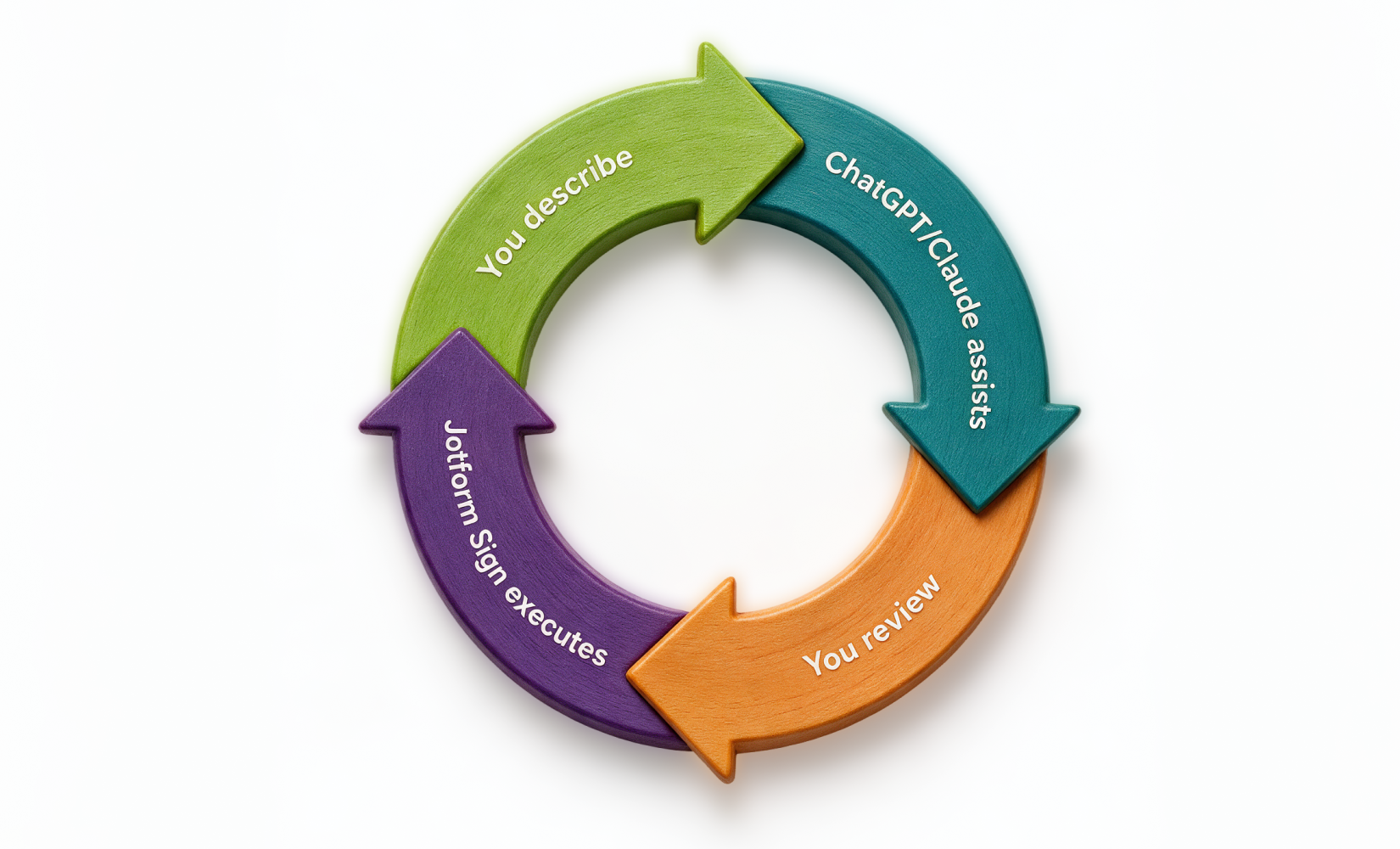 A spin wheel demonstrating the Jotform Sign flow for Claude and ChatGPT
