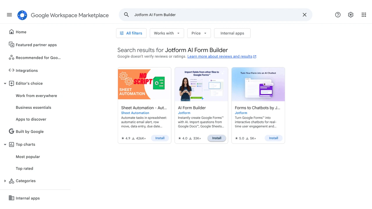 Jotform AI Form Builder in Google Workspace Marketplace