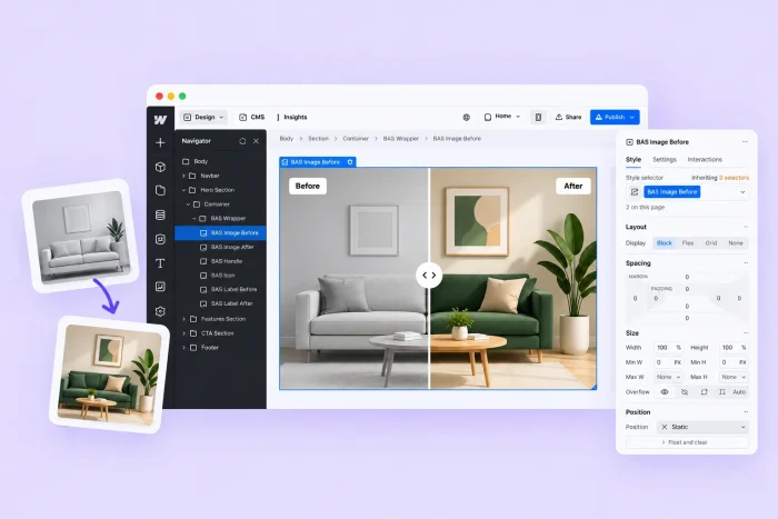 How to add a before-and-after slider in Webflow