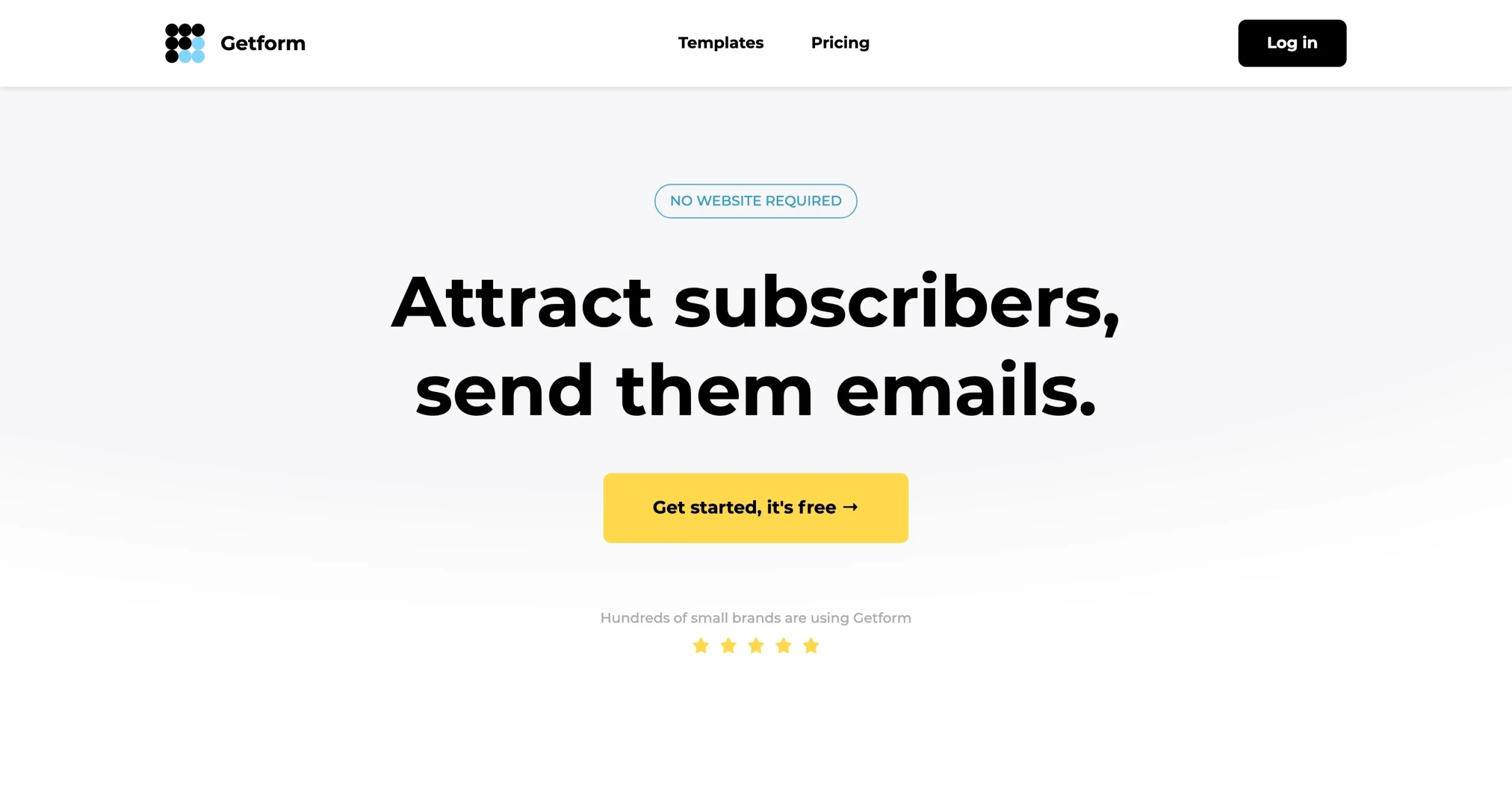 Getform homepage promoting subscriber collection and email campaigns without a website