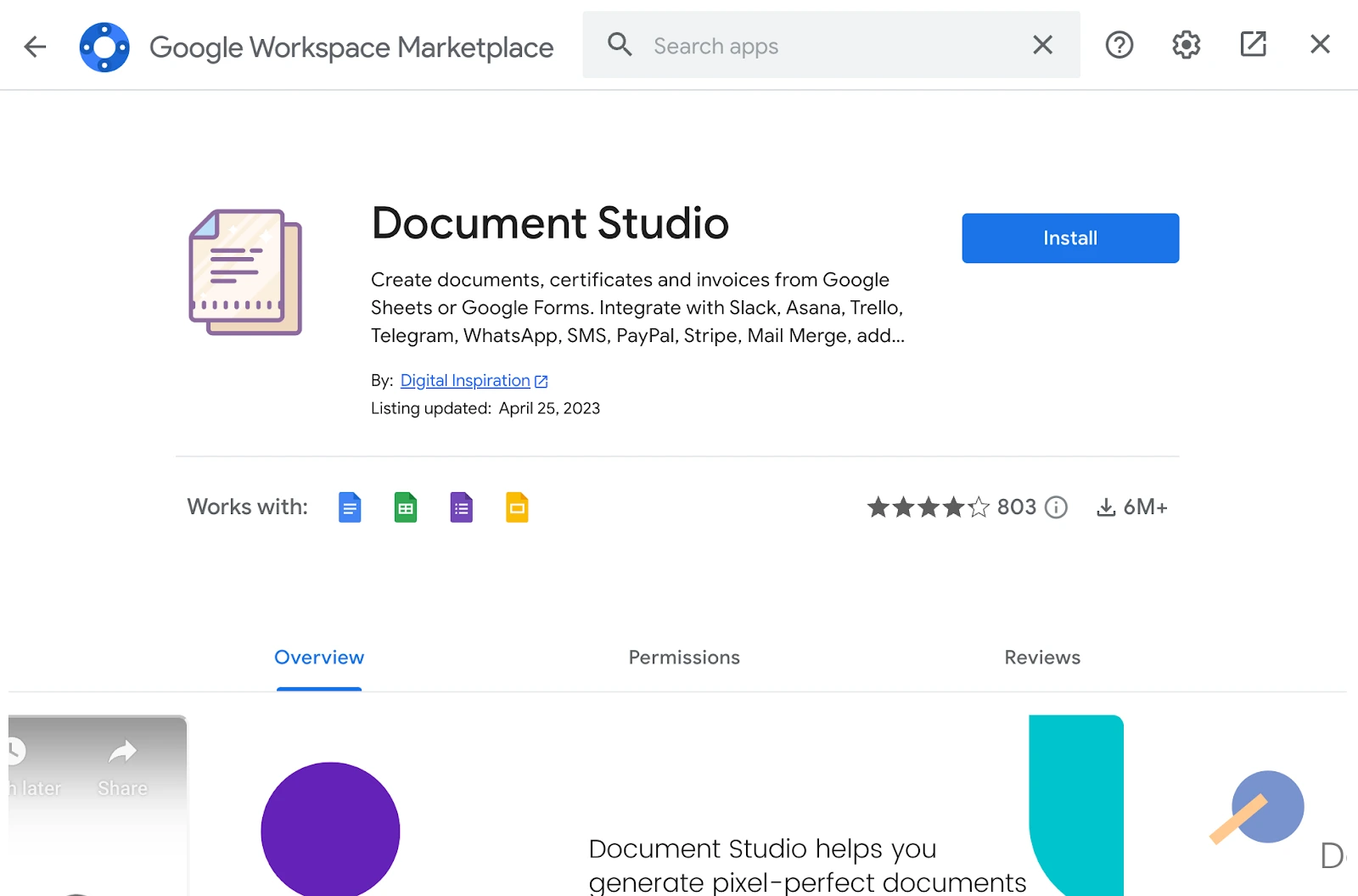 A screenshot of the Document Studio installation page