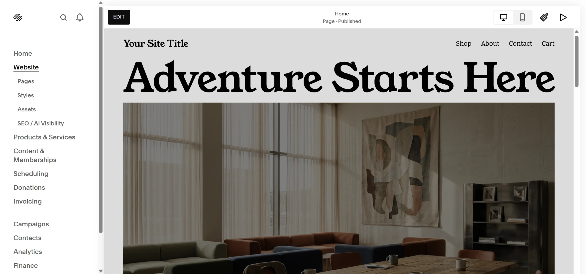 Screenshot of the Squarespace site editor