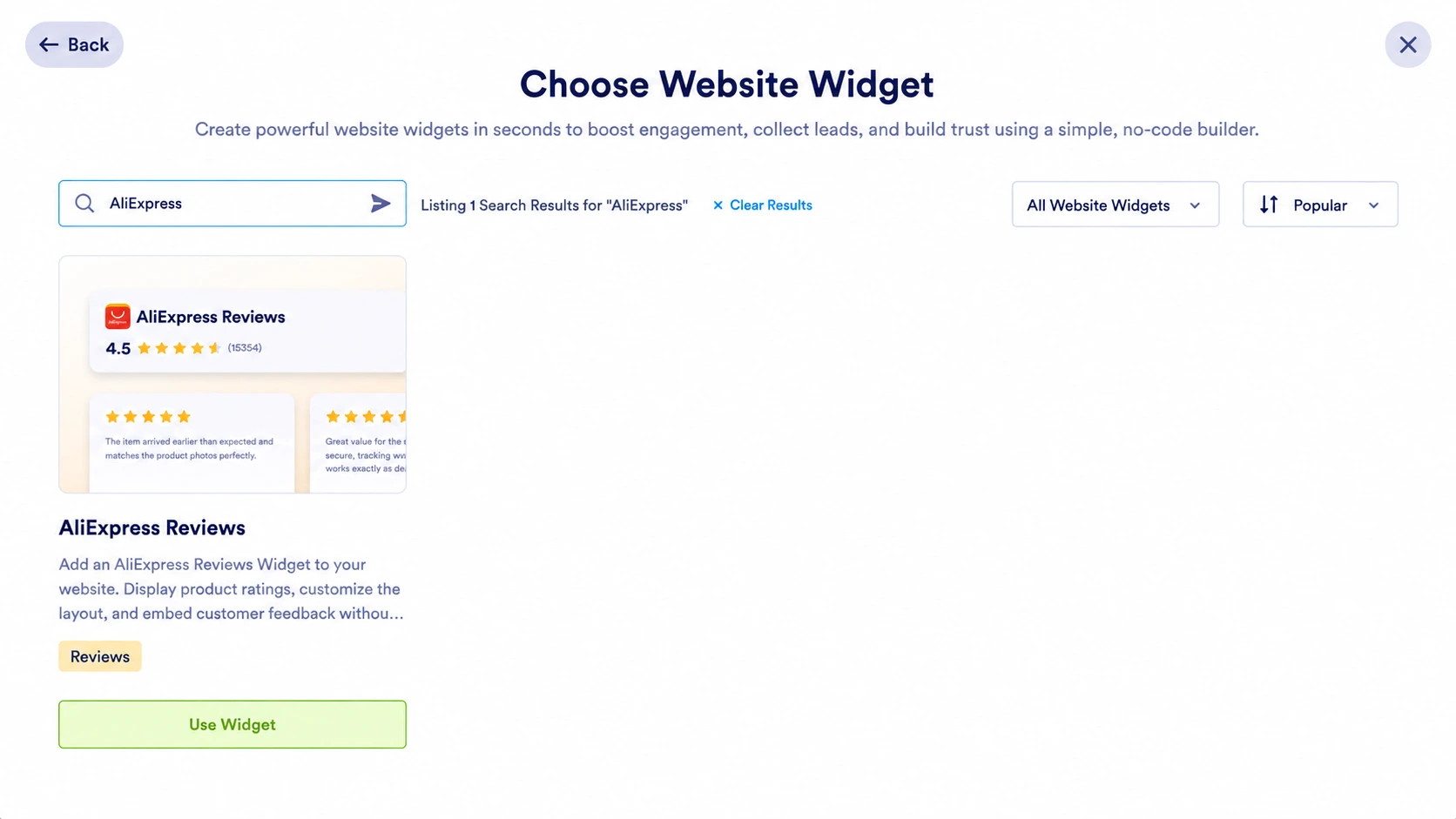 AliExpress Reviews widget search result