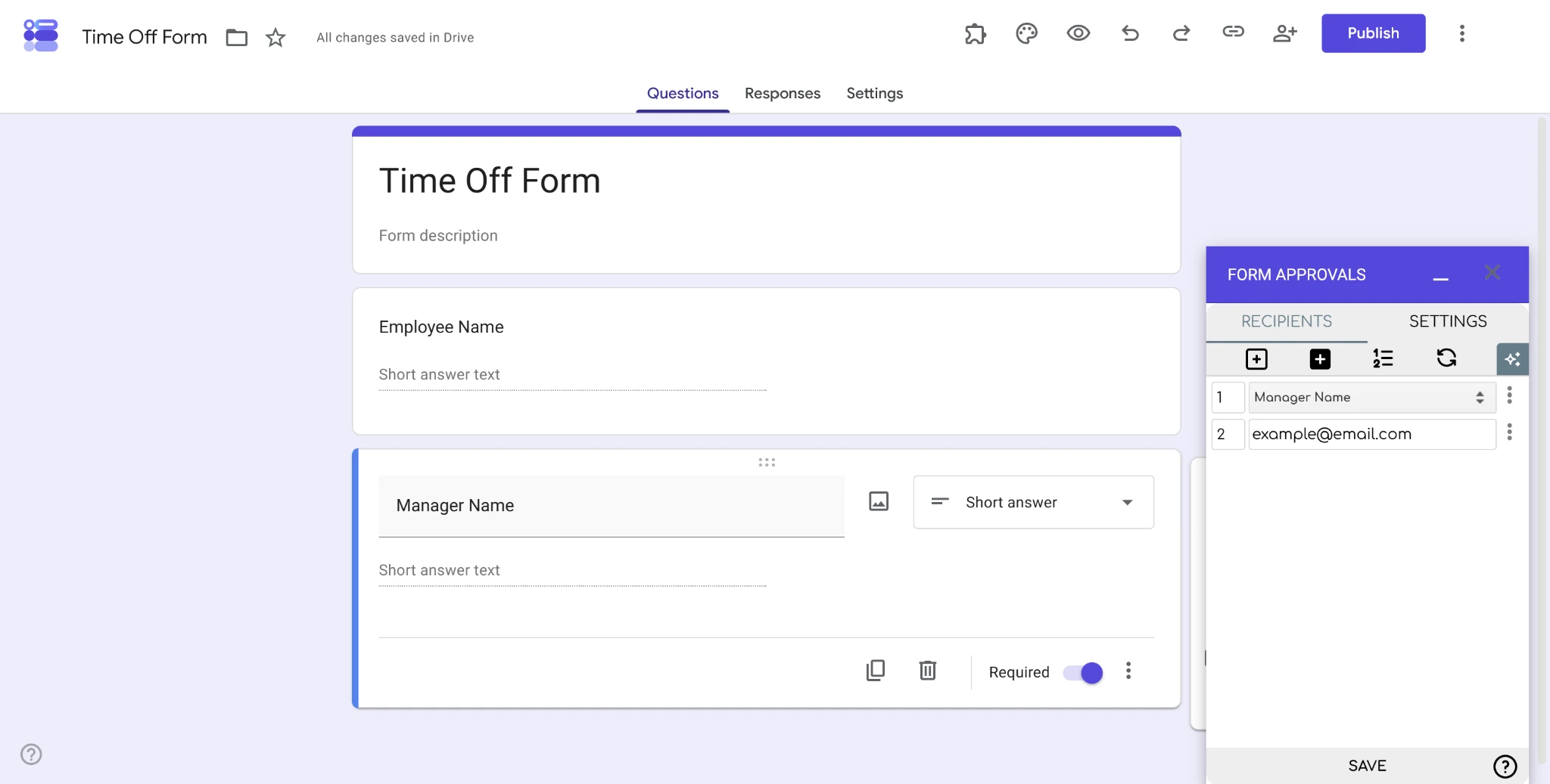 Screenshot of the Form Approvals add-on with priority numbers next to recipients