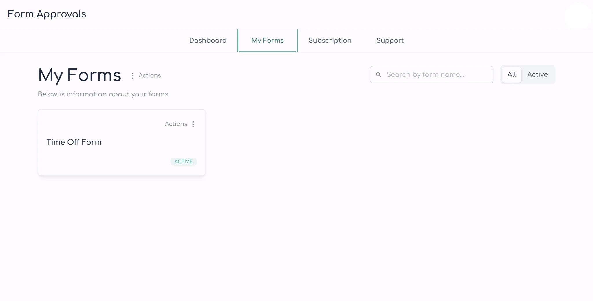 Screenshot of the Form Approvals “My Forms” dashboard