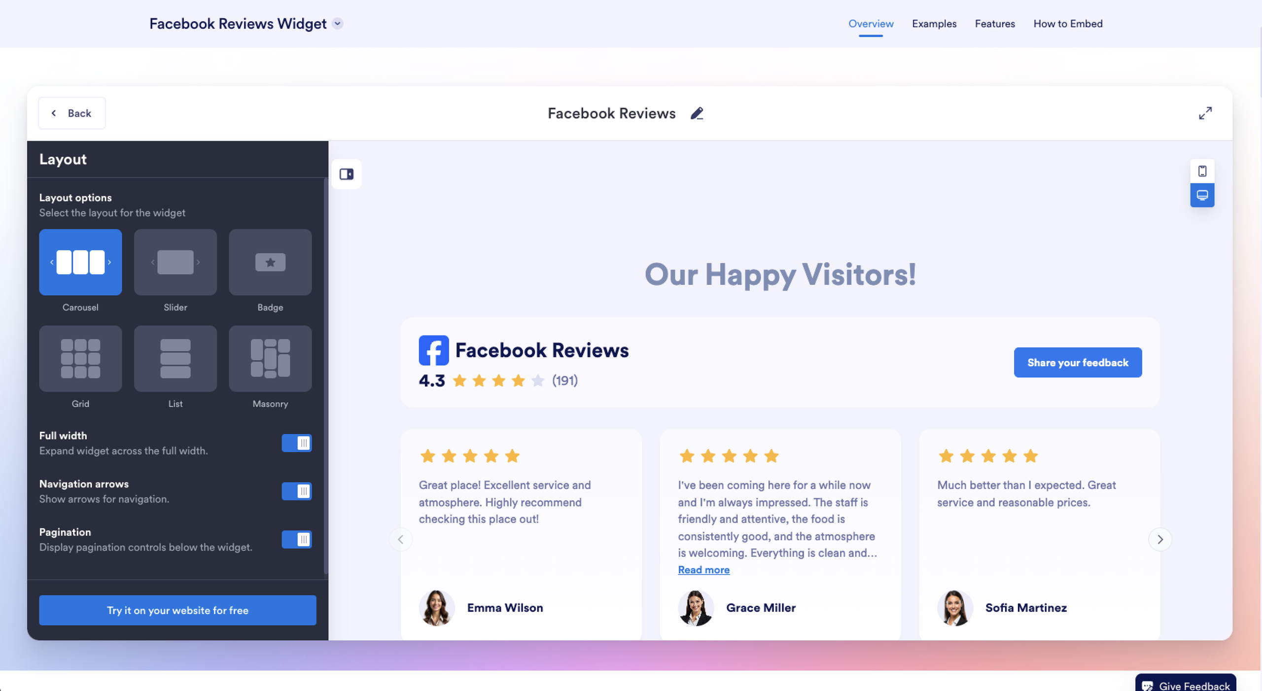 Jotform Website Widgets Facebook Reviews Widget Landing Page Widget Builder Layout Menu