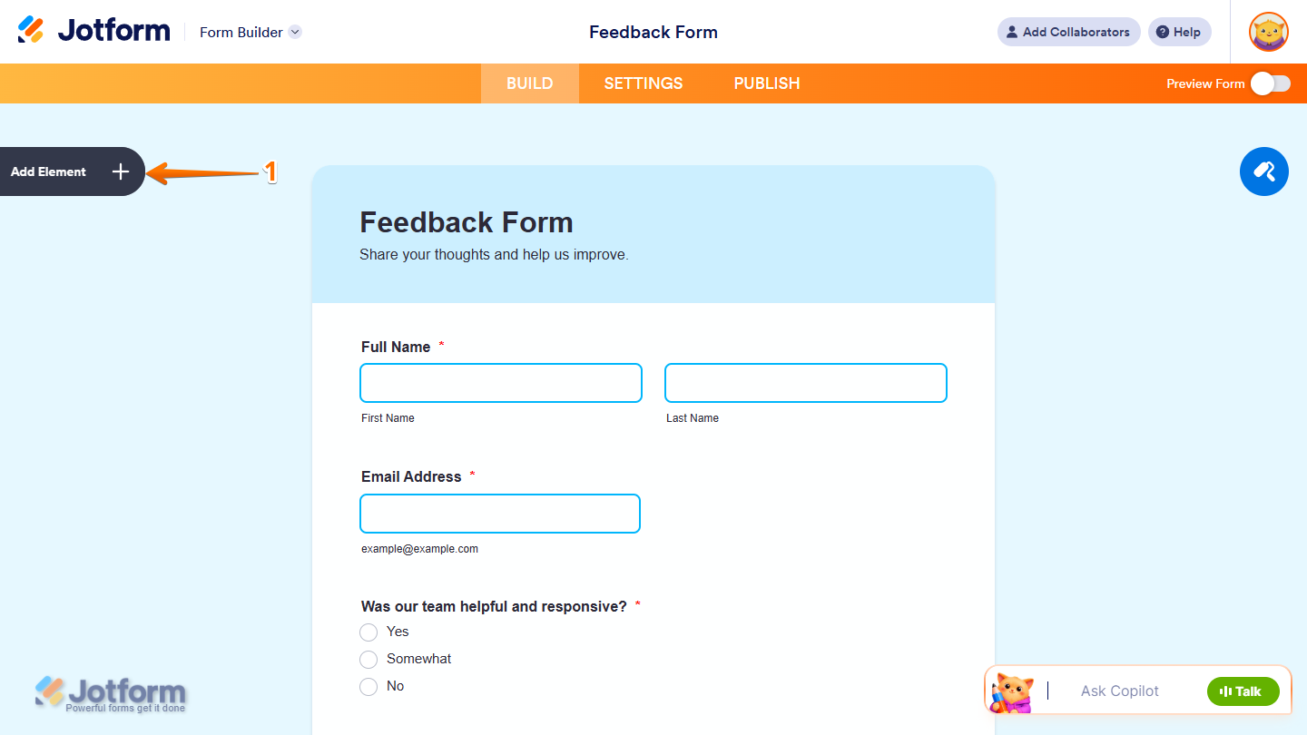 Add Element button in Jotform Form Builder
