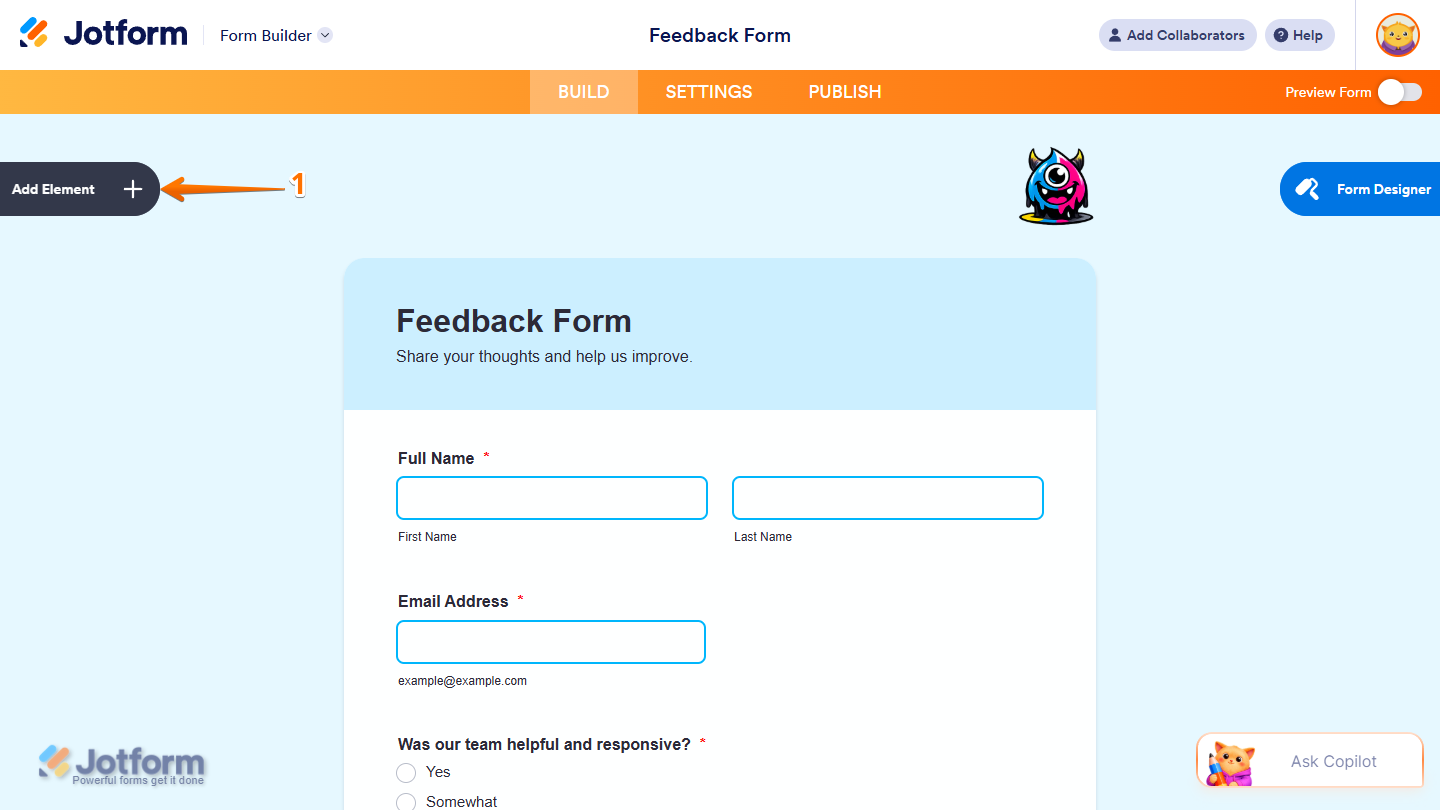 Add Element button in Jotform Form Builder