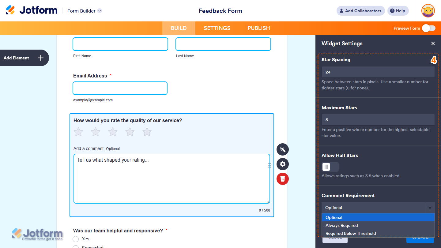 Additional settings under the General tab of the Widget Settings menu in Jotform Form Builder