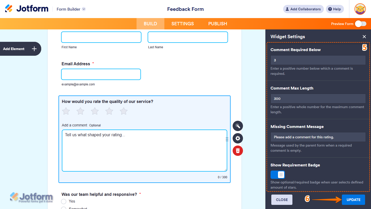 More settings under the General tab of the Widget Settings menu in Jotform Form Builder