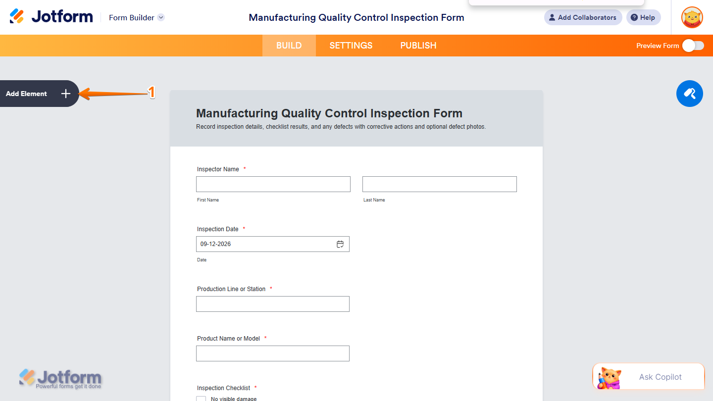 Add Element button in Jotform Form Builder