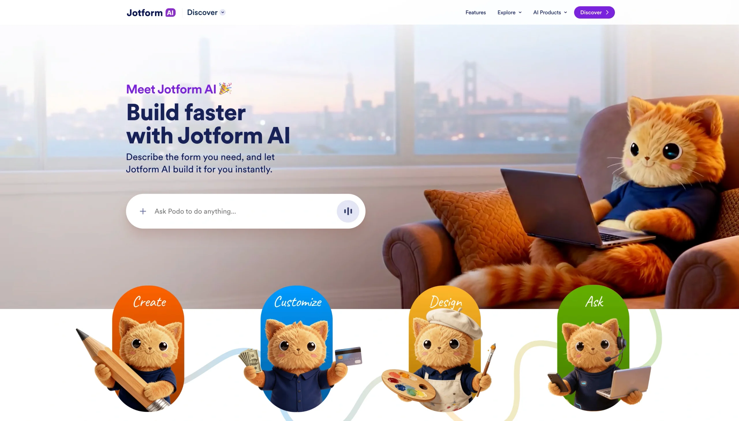 Screenshot of the Jotform AI landing page