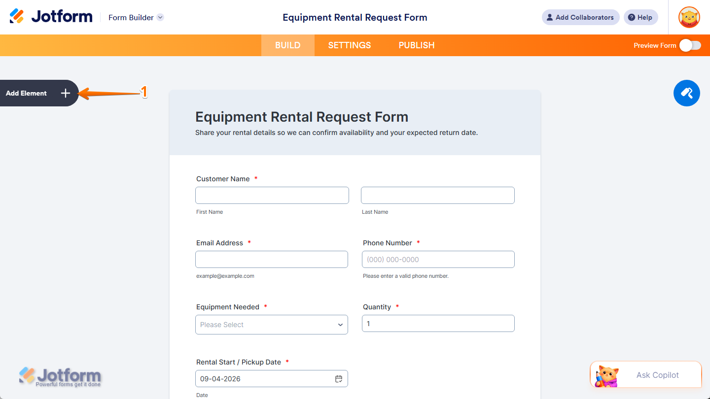 Add Element button in Jotform Form Builder