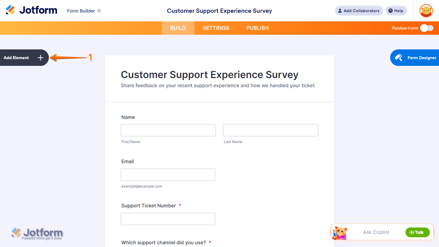 Add Element button in Jotform Form Builder